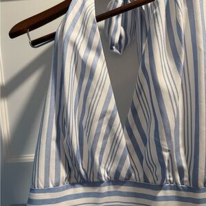A. Calin by flying tomoto Blue and White Striped V-Neck romper